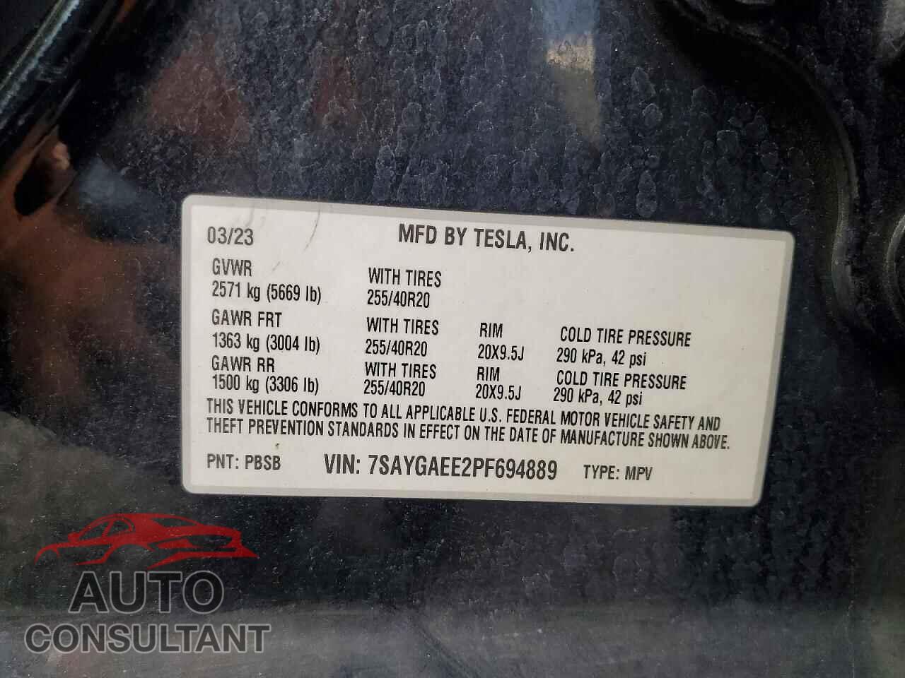 TESLA MODEL Y 2023 - 7SAYGAEE2PF694889