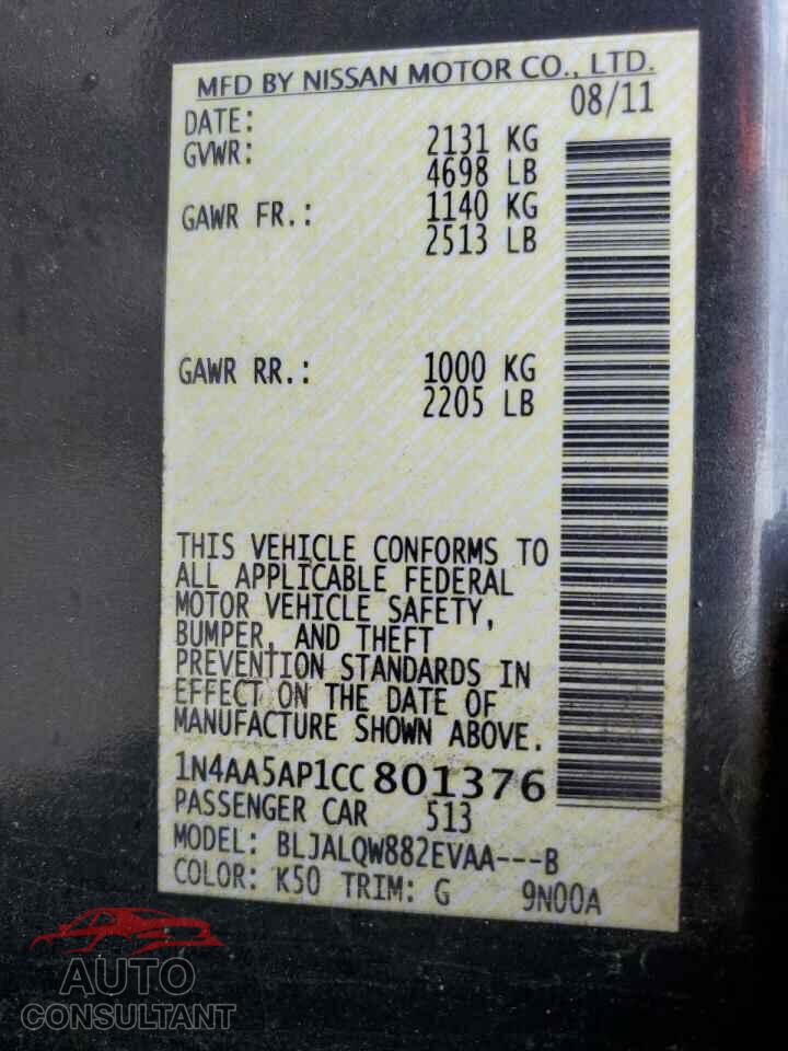 NISSAN MAXIMA 2012 - 1N4AA5AP1CC801376