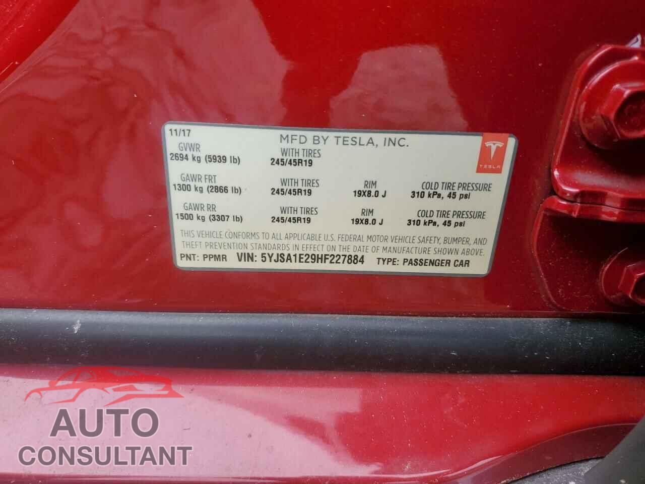 TESLA MODEL S 2017 - 5YJSA1E29HF227884