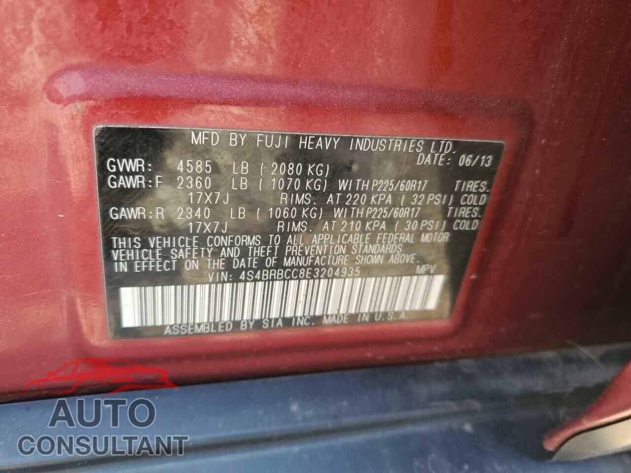 SUBARU OUTBACK 2014 - 4S4BRBCC8E3204935