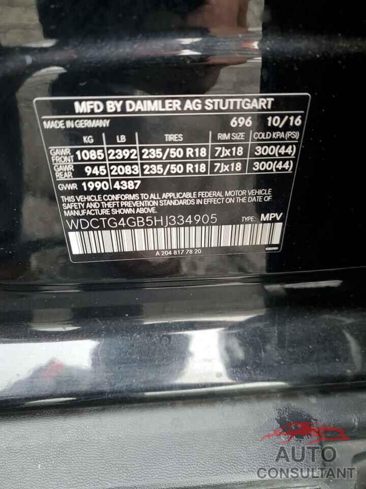 MERCEDES-BENZ GLA-CLASS 2017 - WDCTG4GB5HJ334905