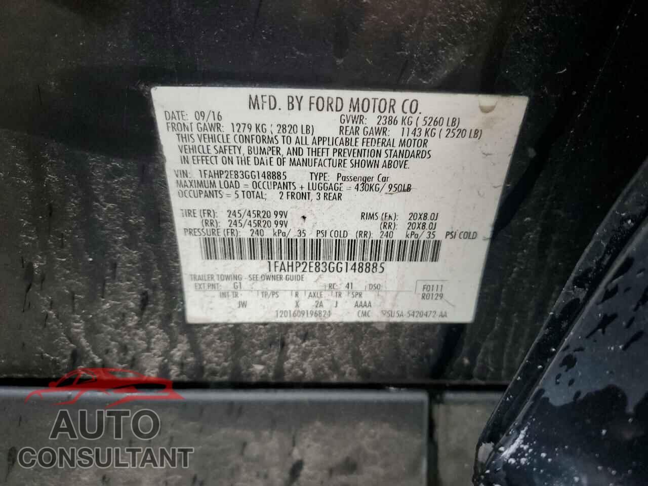 FORD TAURUS 2016 - 1FAHP2E83GG148885
