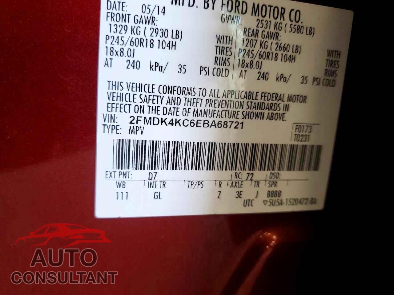 FORD EDGE 2014 - 2FMDK4KC6EBA68721