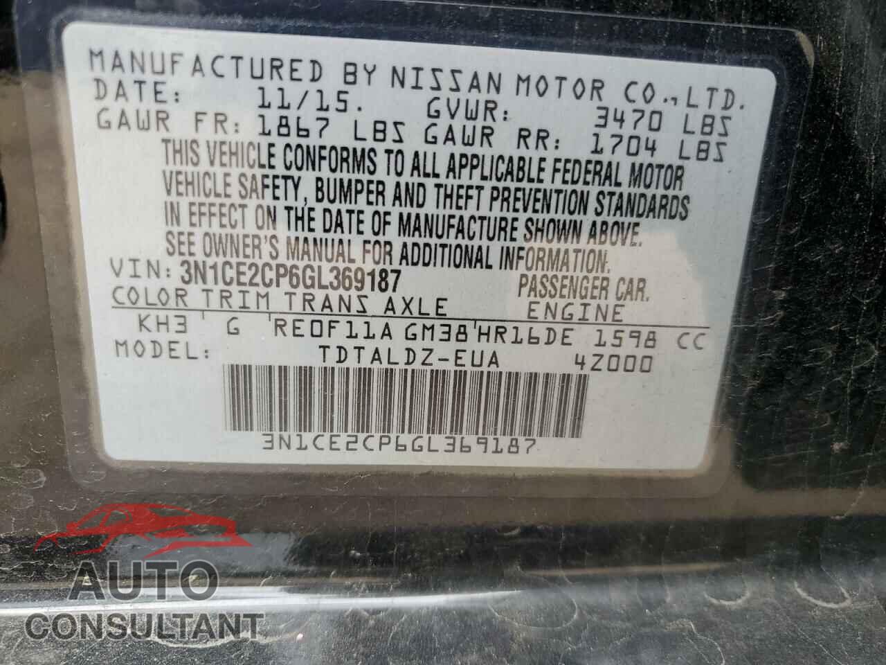 NISSAN VERSA 2016 - 3N1CE2CP6GL369187
