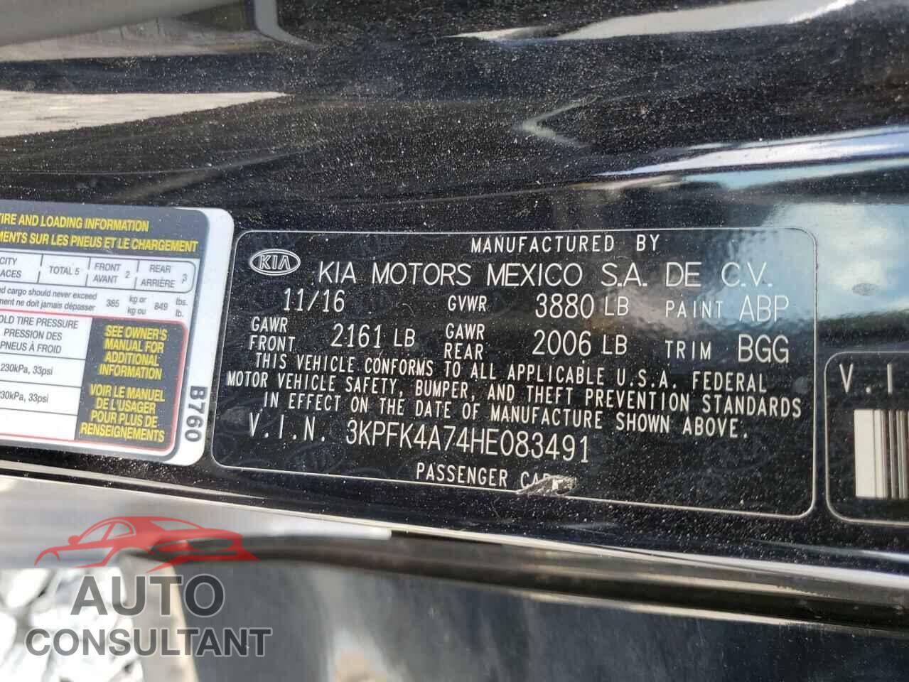 KIA FORTE 2017 - 3KPFK4A74HE083491