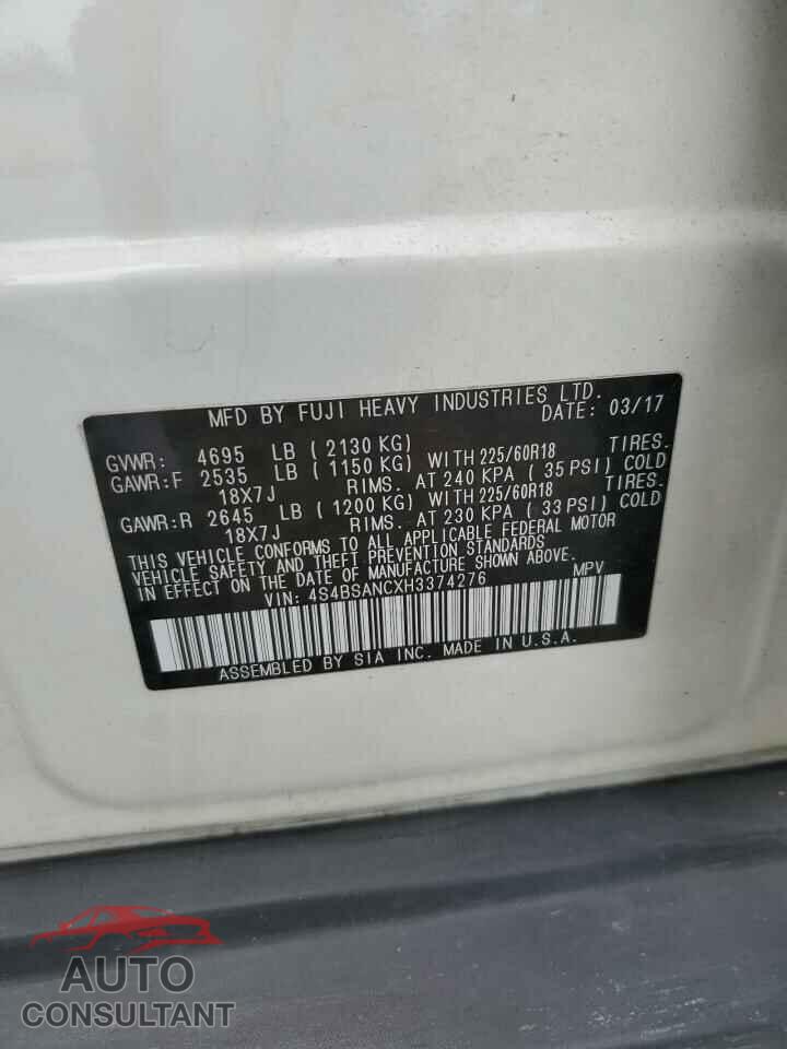 SUBARU OUTBACK 2017 - 4S4BSANCXH3374276