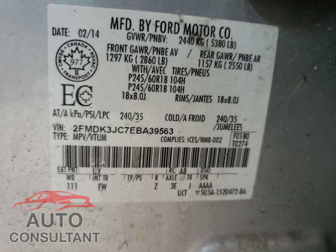 FORD EDGE 2014 - 2FMDK3JC7EBA39563