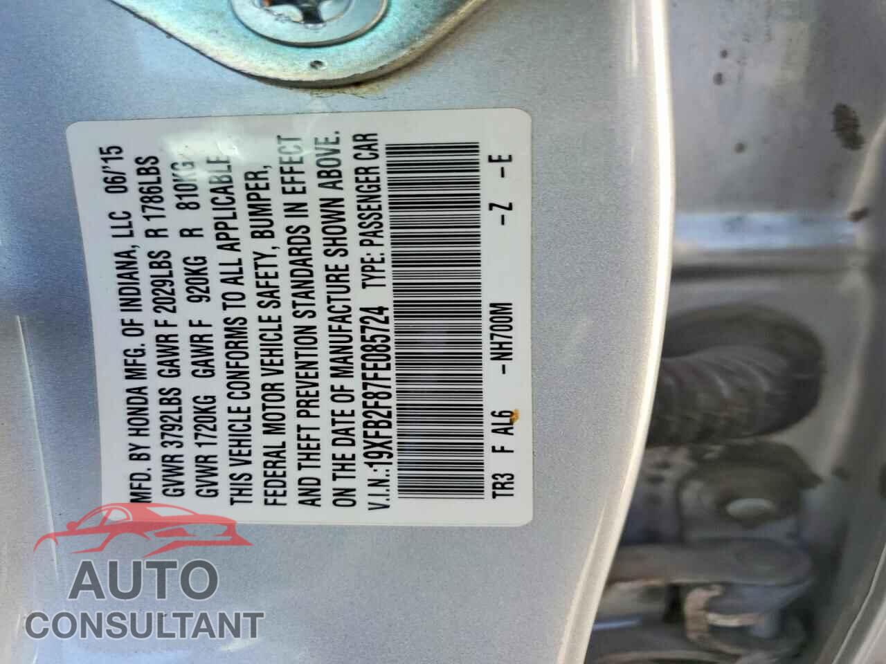 HONDA CIVIC 2015 - 19XFB2F87FE085724