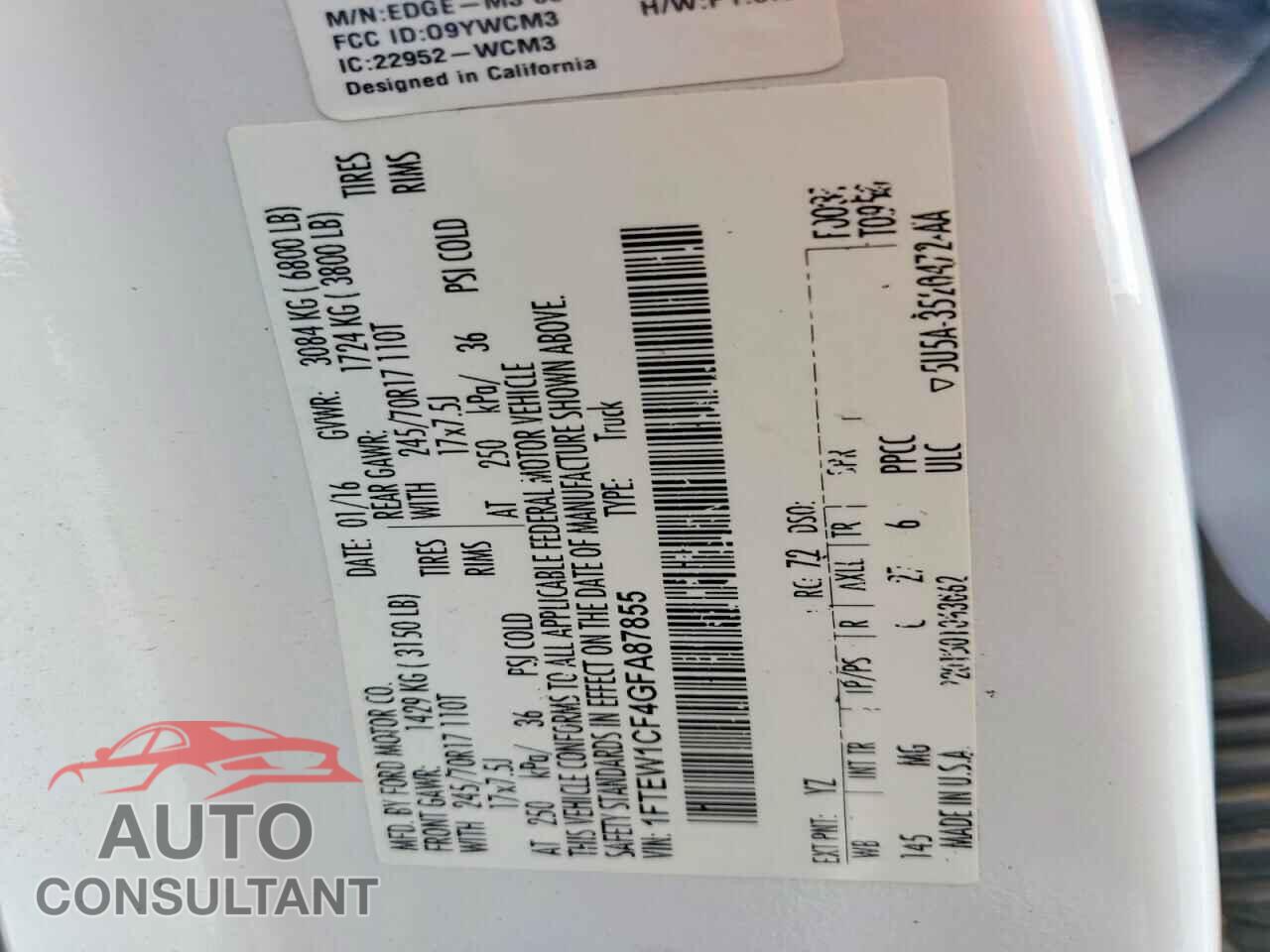 FORD F150 2016 - 1FTEW1CF4GFA87855