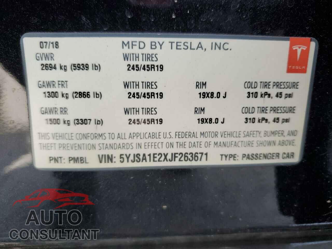 TESLA MODEL S 2018 - 5YJSA1E2XJF263671