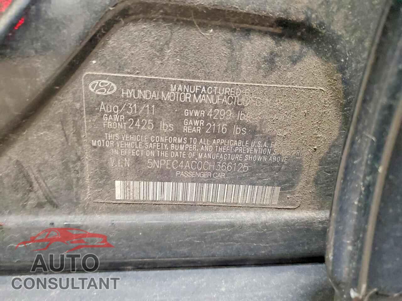HYUNDAI SONATA 2012 - 5NPEC4AC0CH366125