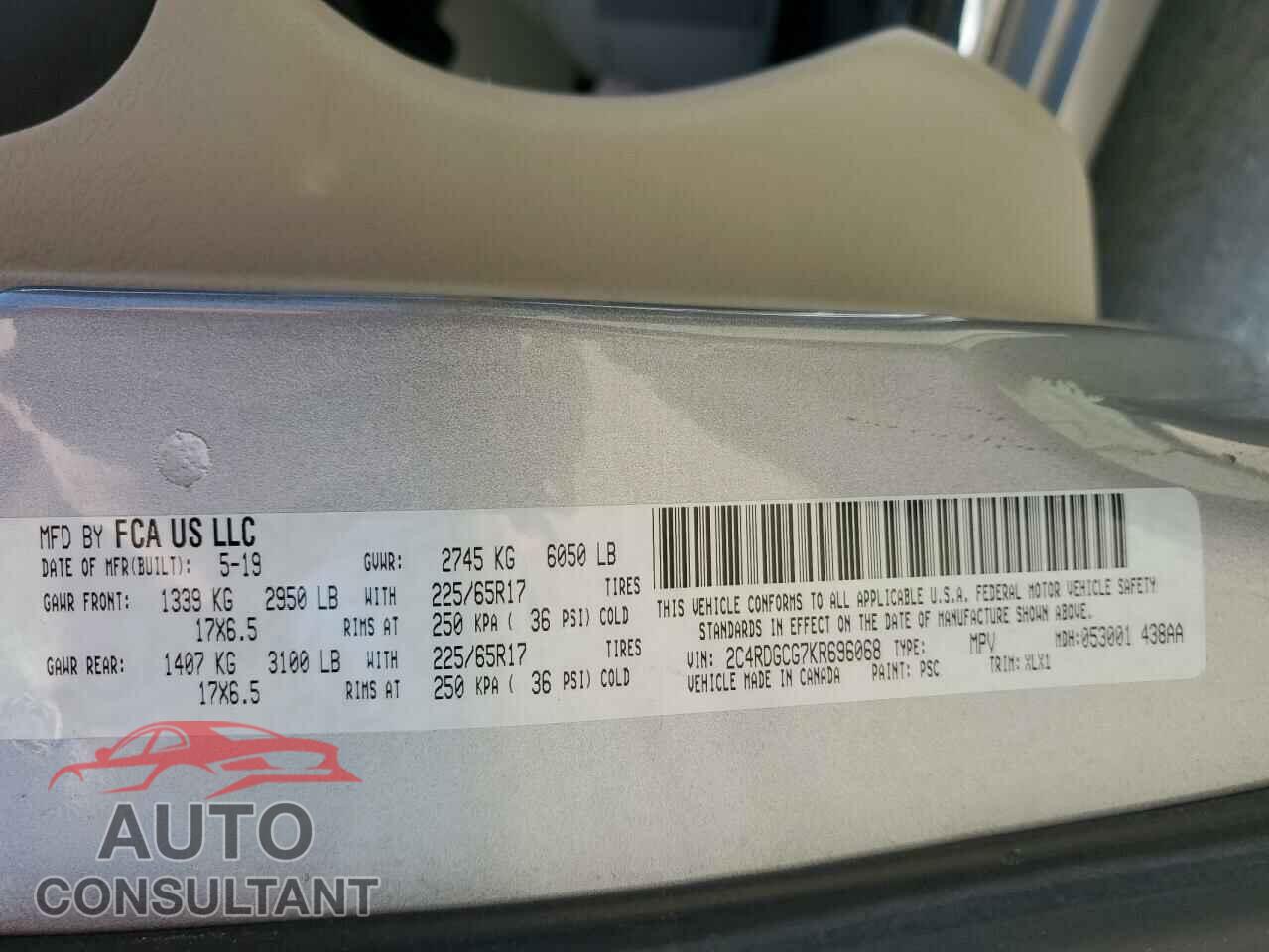 DODGE CARAVAN 2019 - 2C4RDGCG7KR696068
