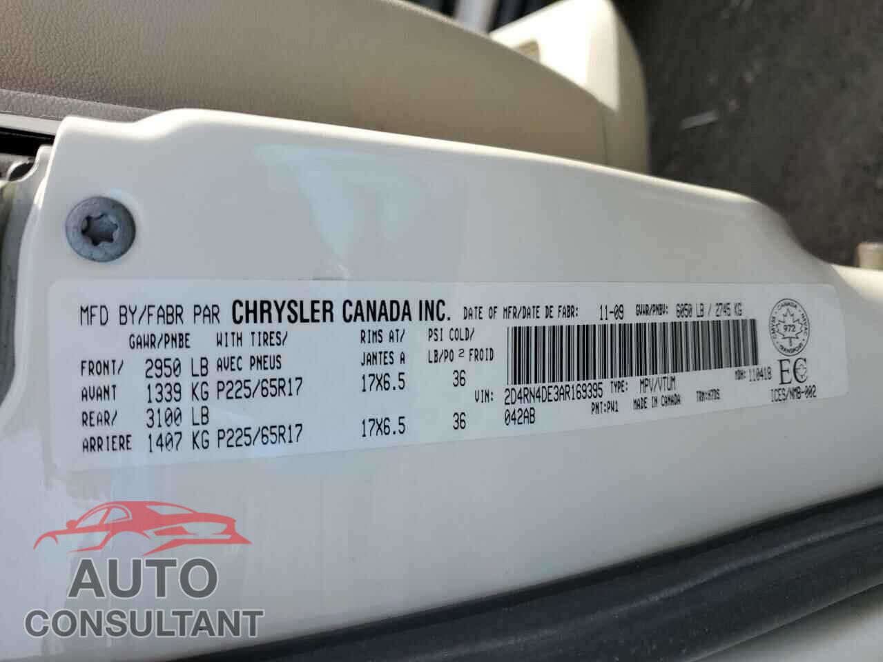 DODGE CARAVAN 2010 - 2D4RN4DE3AR169395