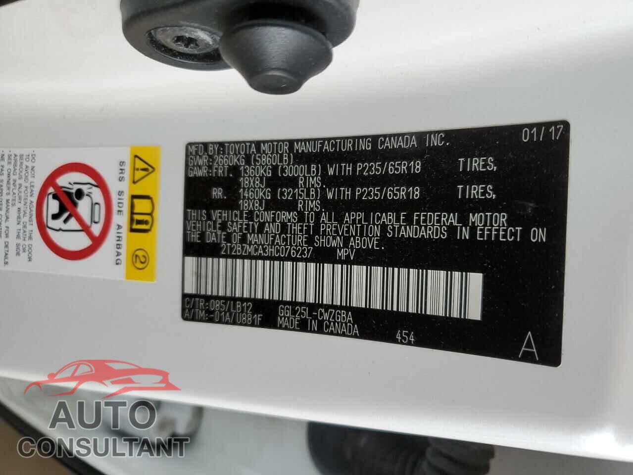 LEXUS RX350 2017 - 2T2BZMCA3HC076237