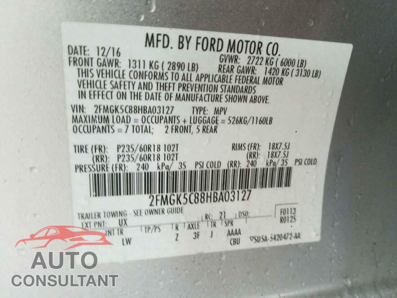 FORD FLEX 2017 - 2FMGK5C88HBA03127