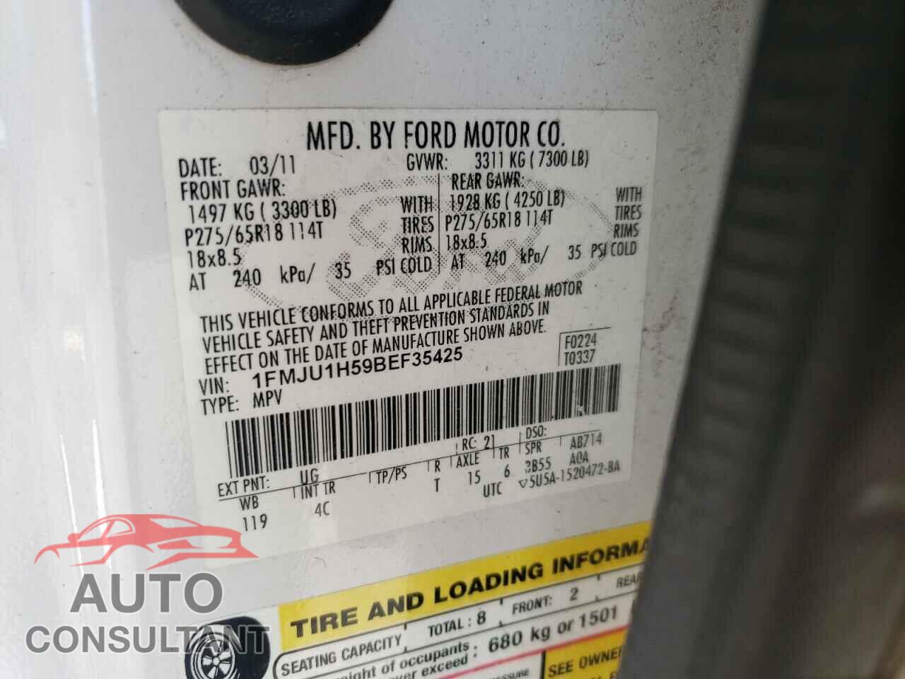 FORD EXPEDITION 2011 - 1FMJU1H59BEF35425