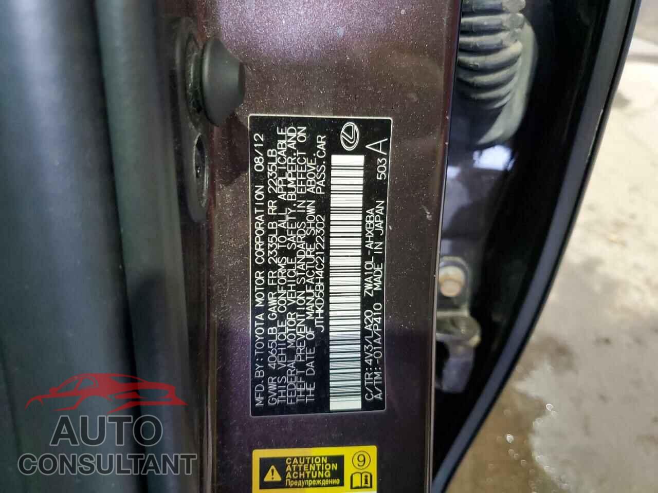 LEXUS CT 200 2012 - JTHKD5BH4C2122302