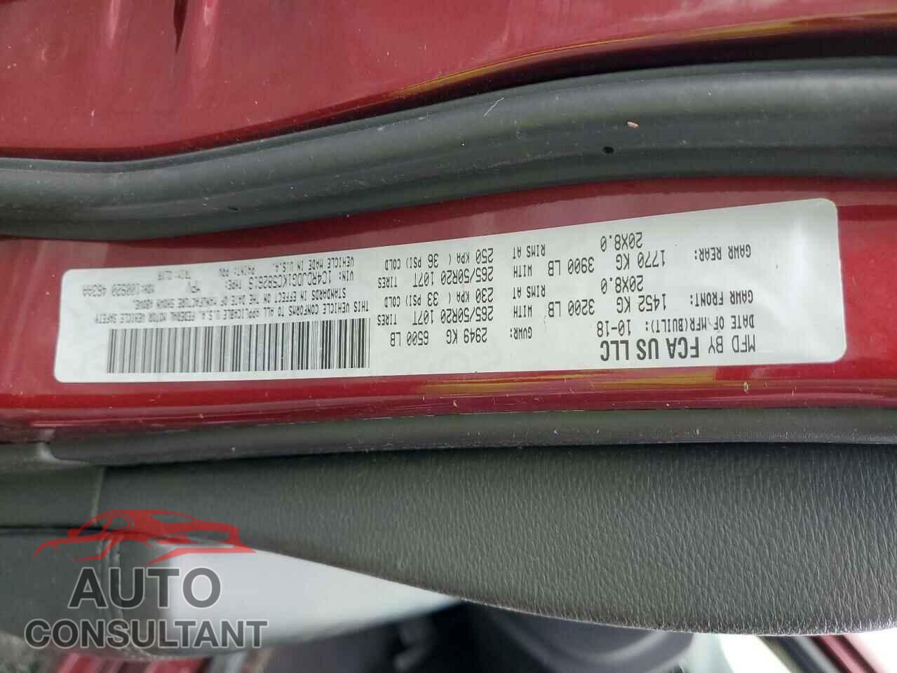 DODGE DURANGO 2019 - 1C4RDJDG1KC582619