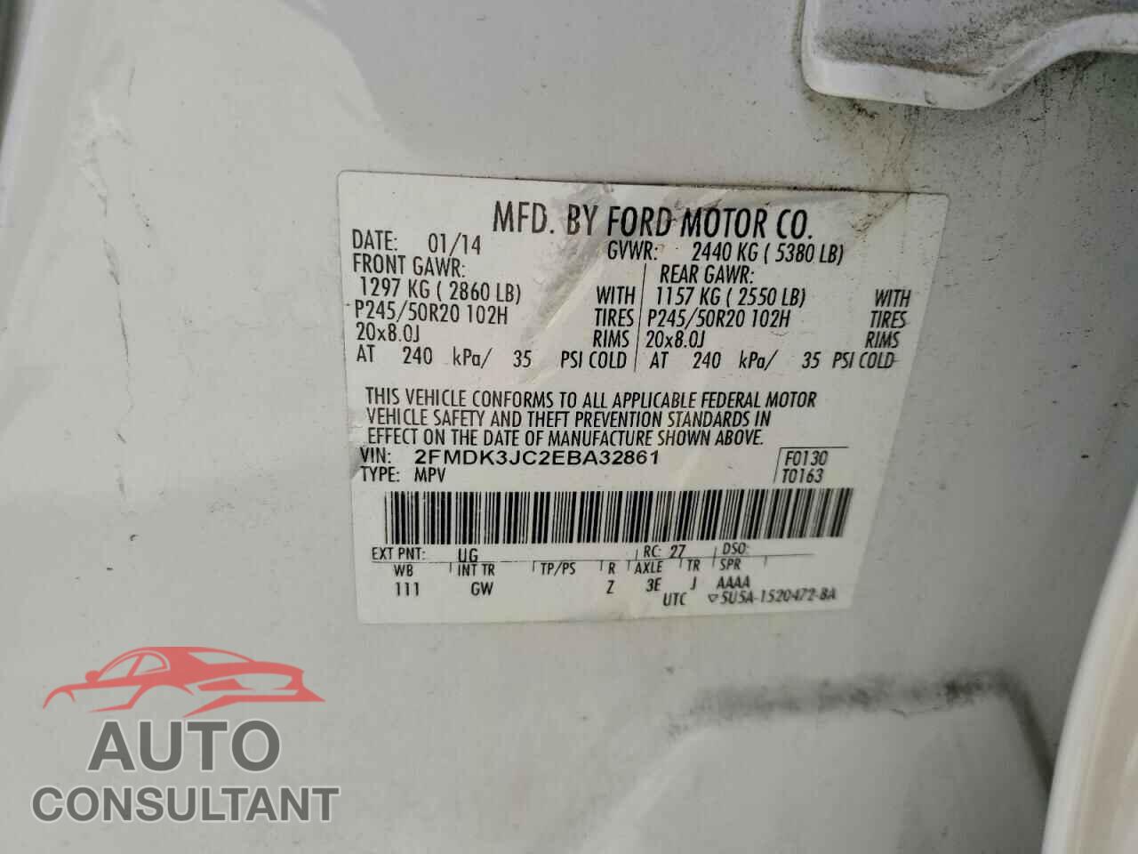 FORD EDGE 2014 - 2FMDK3JC2EBA32861