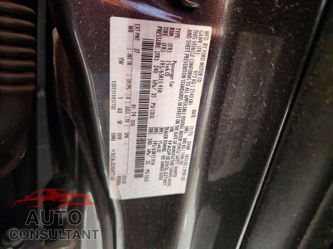 FORD FOCUS 2016 - 1FADP3E29GL227467