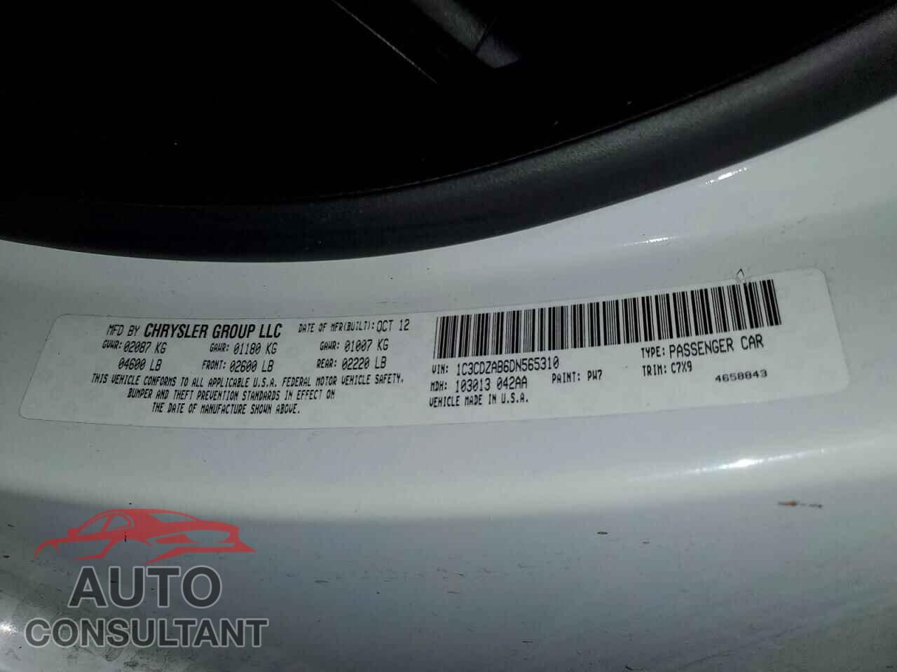 DODGE AVENGER 2013 - 1C3CDZAB6DN565310