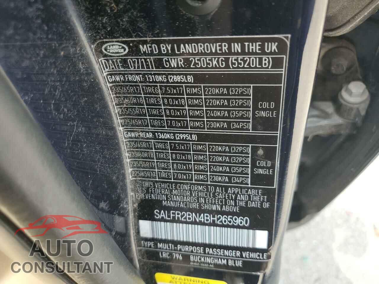 LAND ROVER LR2 2011 - SALFR2BN4BH265960
