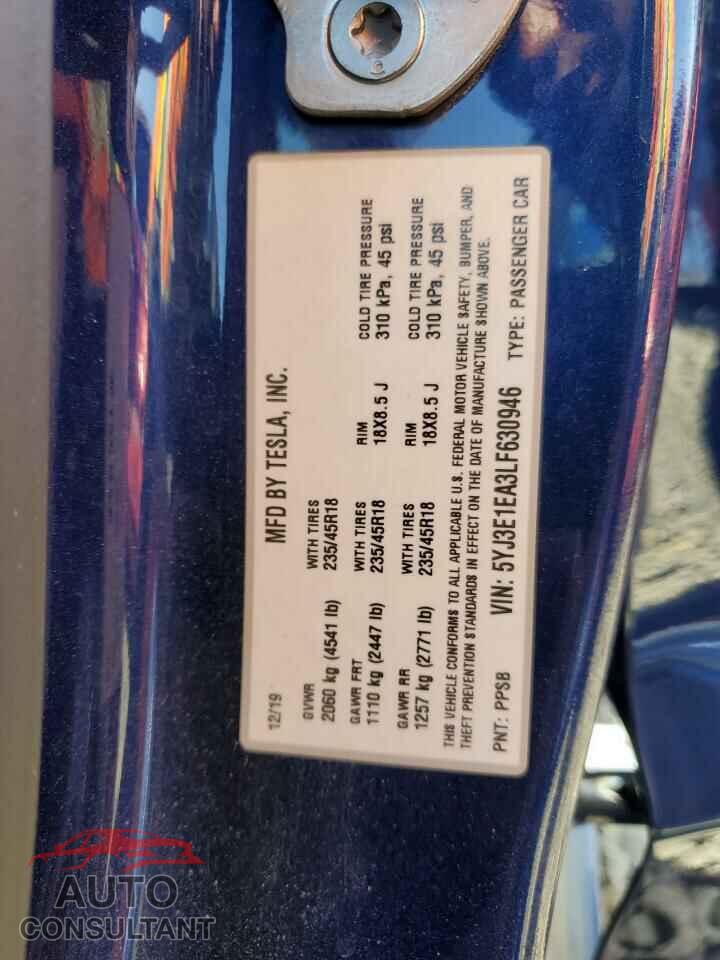 TESLA MODEL 3 2020 - 5YJ3E1EA3LF630946