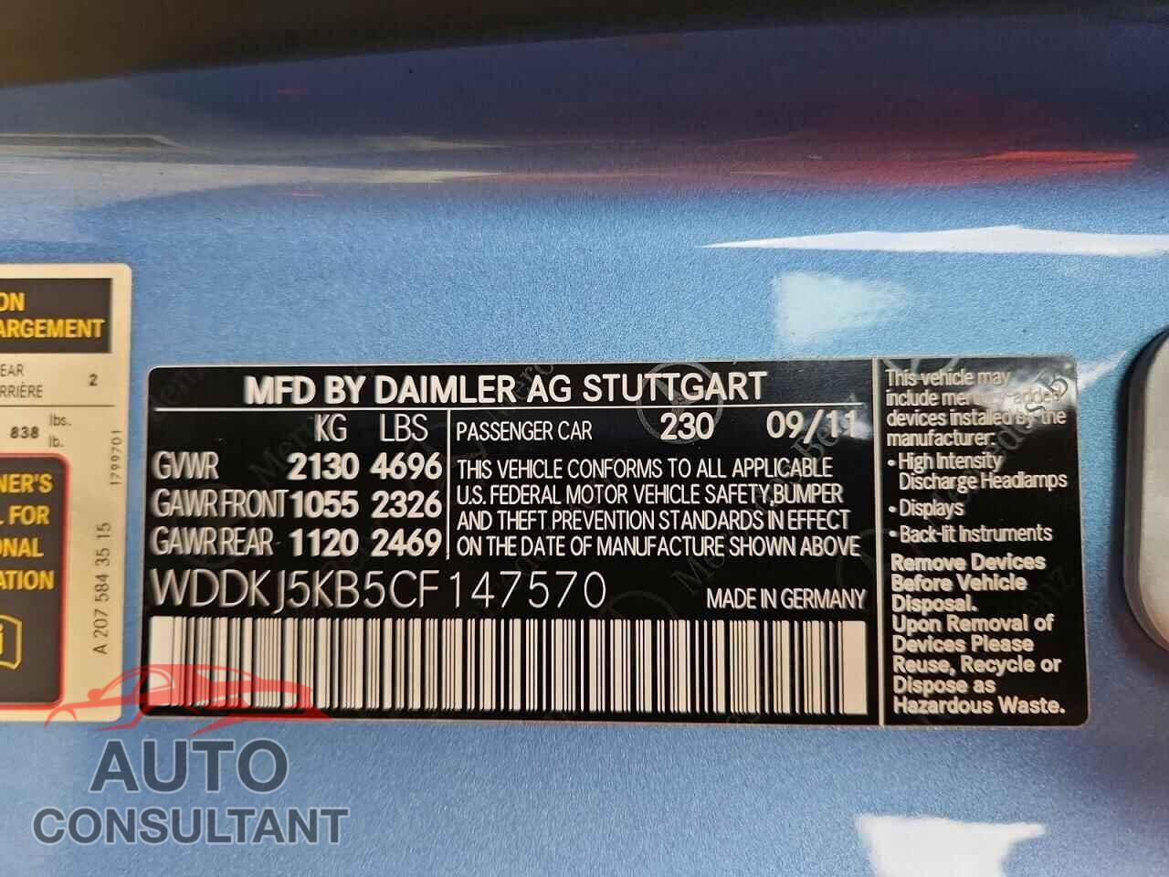 MERCEDES-BENZ E-CLASS 2012 - WDDKJ5KB5CF147570
