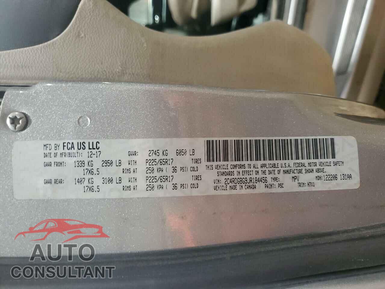 DODGE CARAVAN 2018 - 2C4RDGBG9JR184456