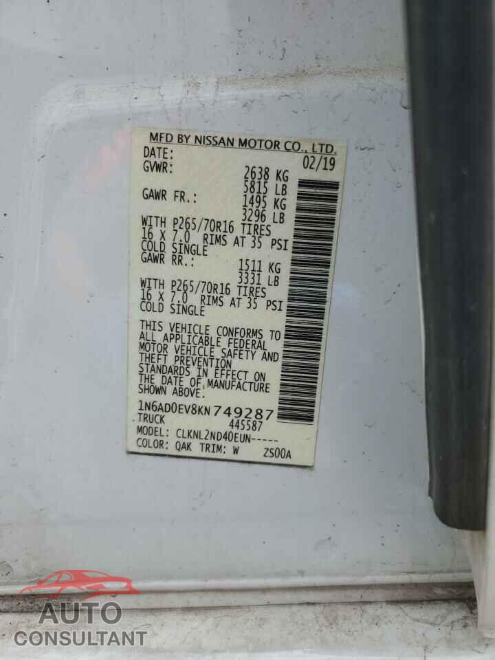 NISSAN FRONTIER 2019 - 1N6AD0EV8KN749287