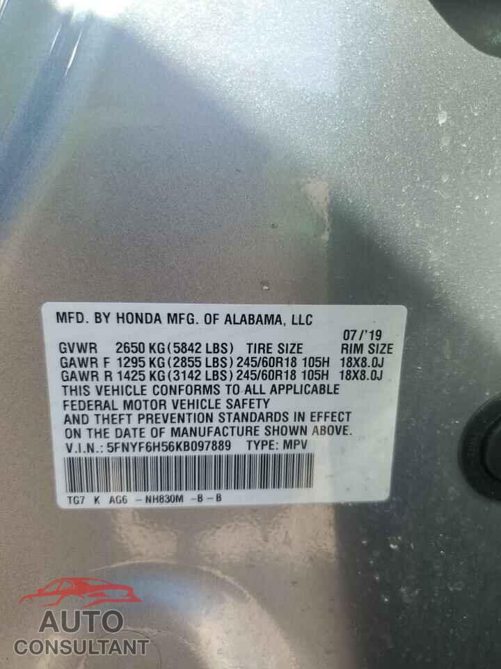 HONDA PILOT 2019 - 5FNYF6H56KB097889