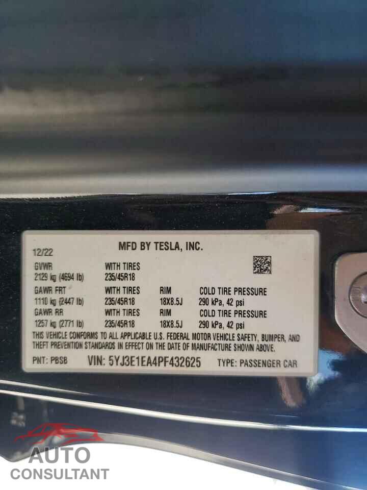 TESLA MODEL 3 2023 - 5YJ3E1EA4PF432625
