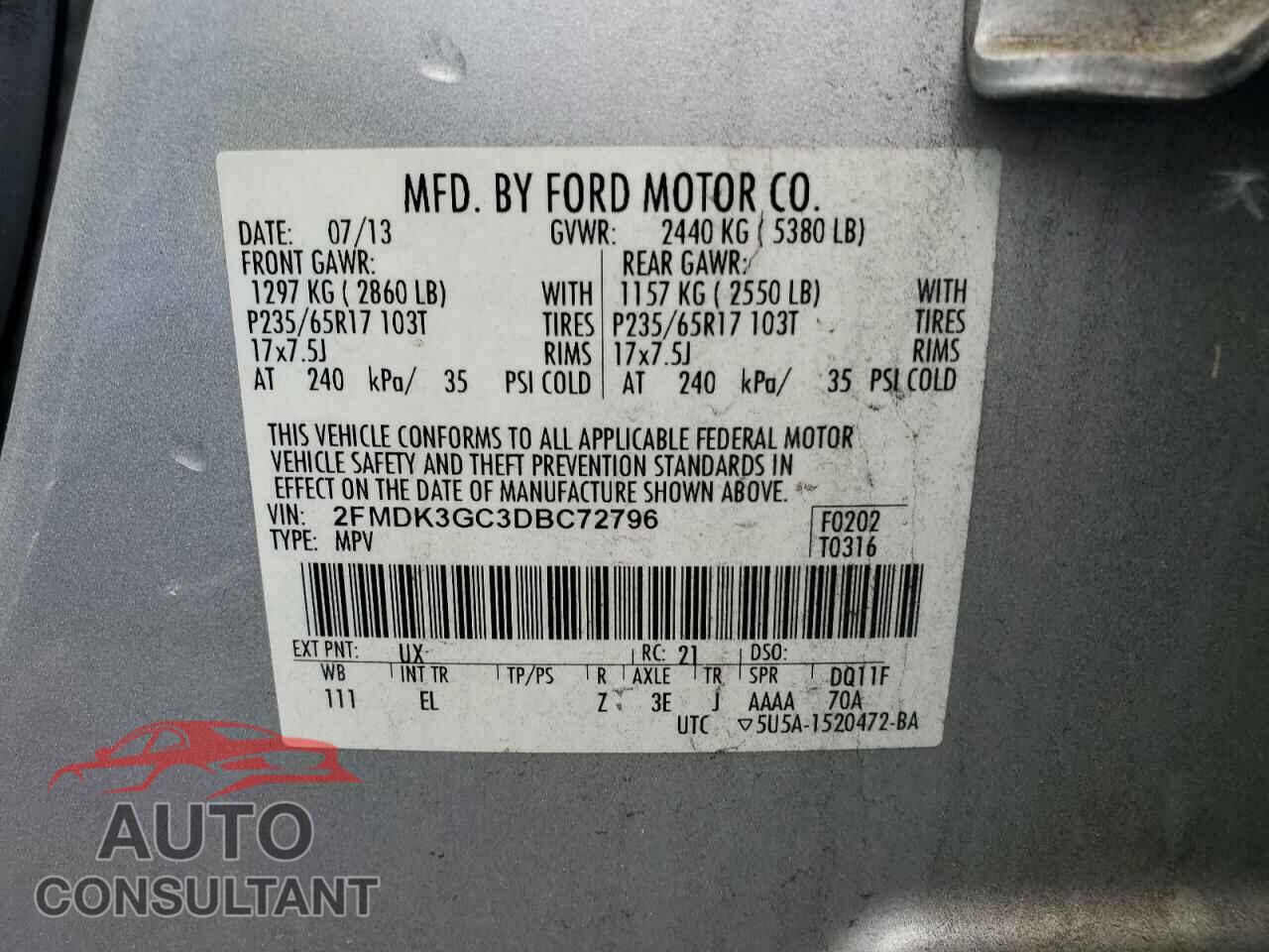 FORD EDGE 2013 - 2FMDK3GC3DBC72796