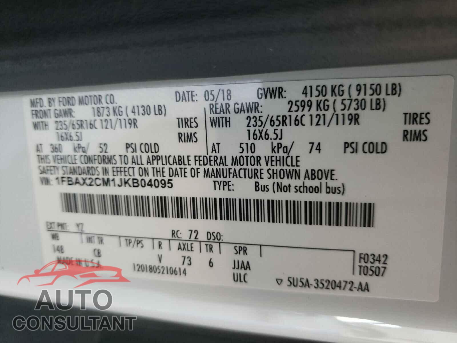 FORD TRANSIT CO 2018 - 1FBAX2CM1JKB04095
