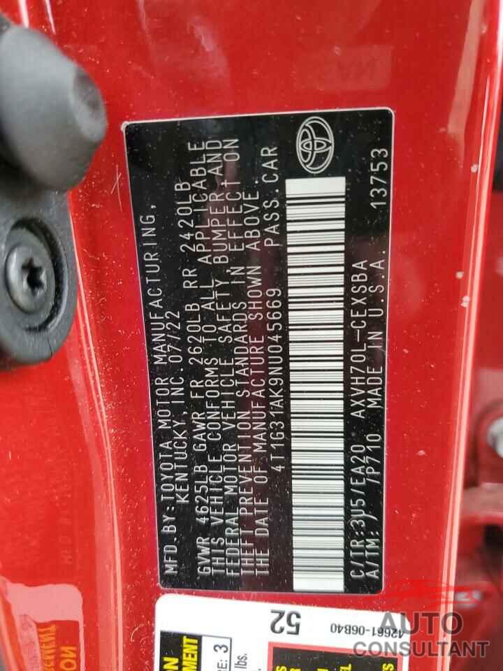 TOYOTA CAMRY 2022 - 4T1G31AK9NU045669