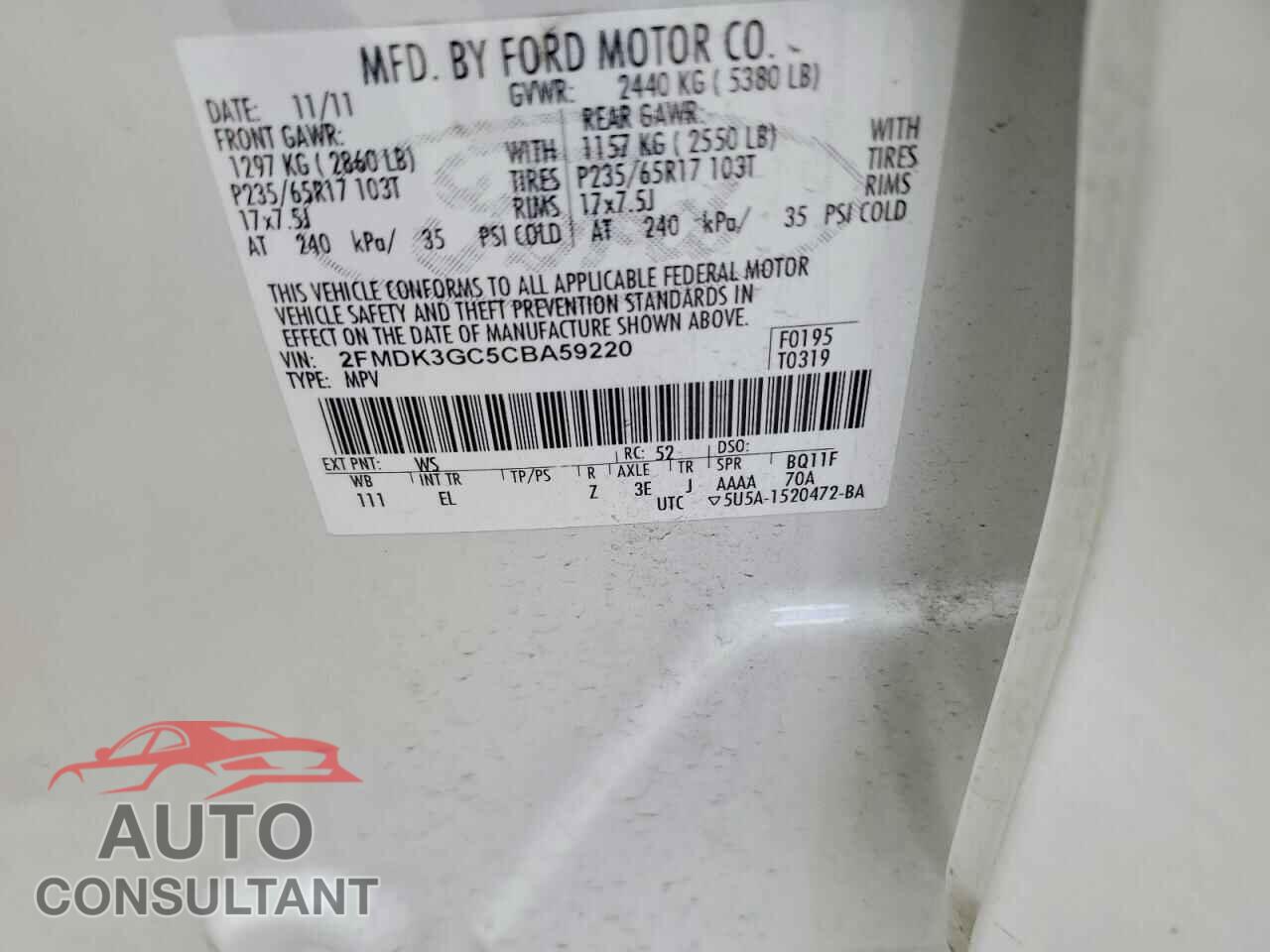 FORD EDGE 2012 - 2FMDK3GC5CBA59220