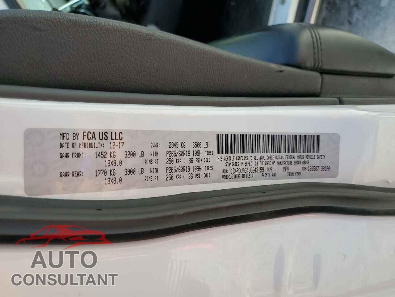 DODGE DURANGO 2018 - 1C4RDJAG4JC243159