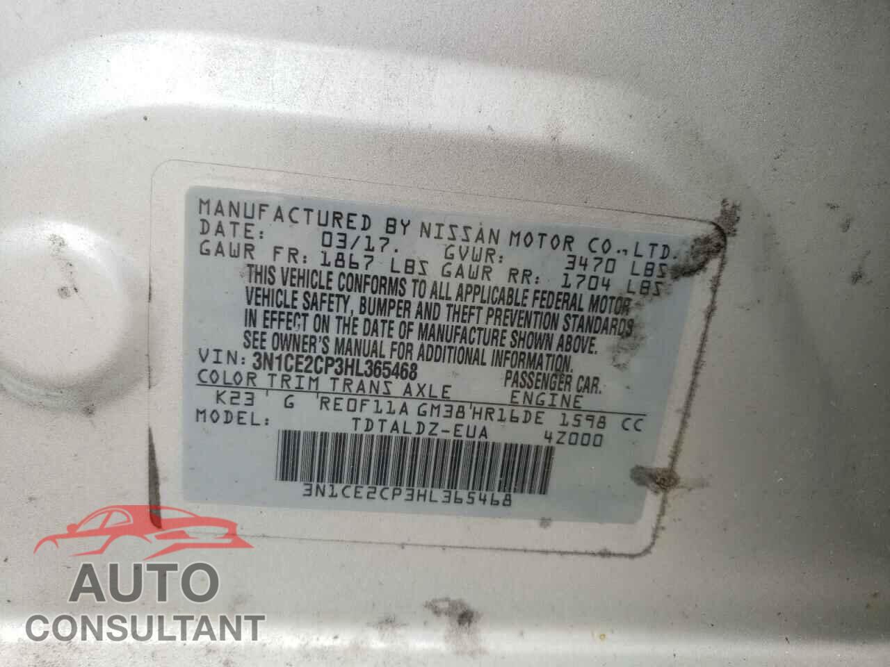 NISSAN VERSA 2017 - 3N1CE2CP3HL365468