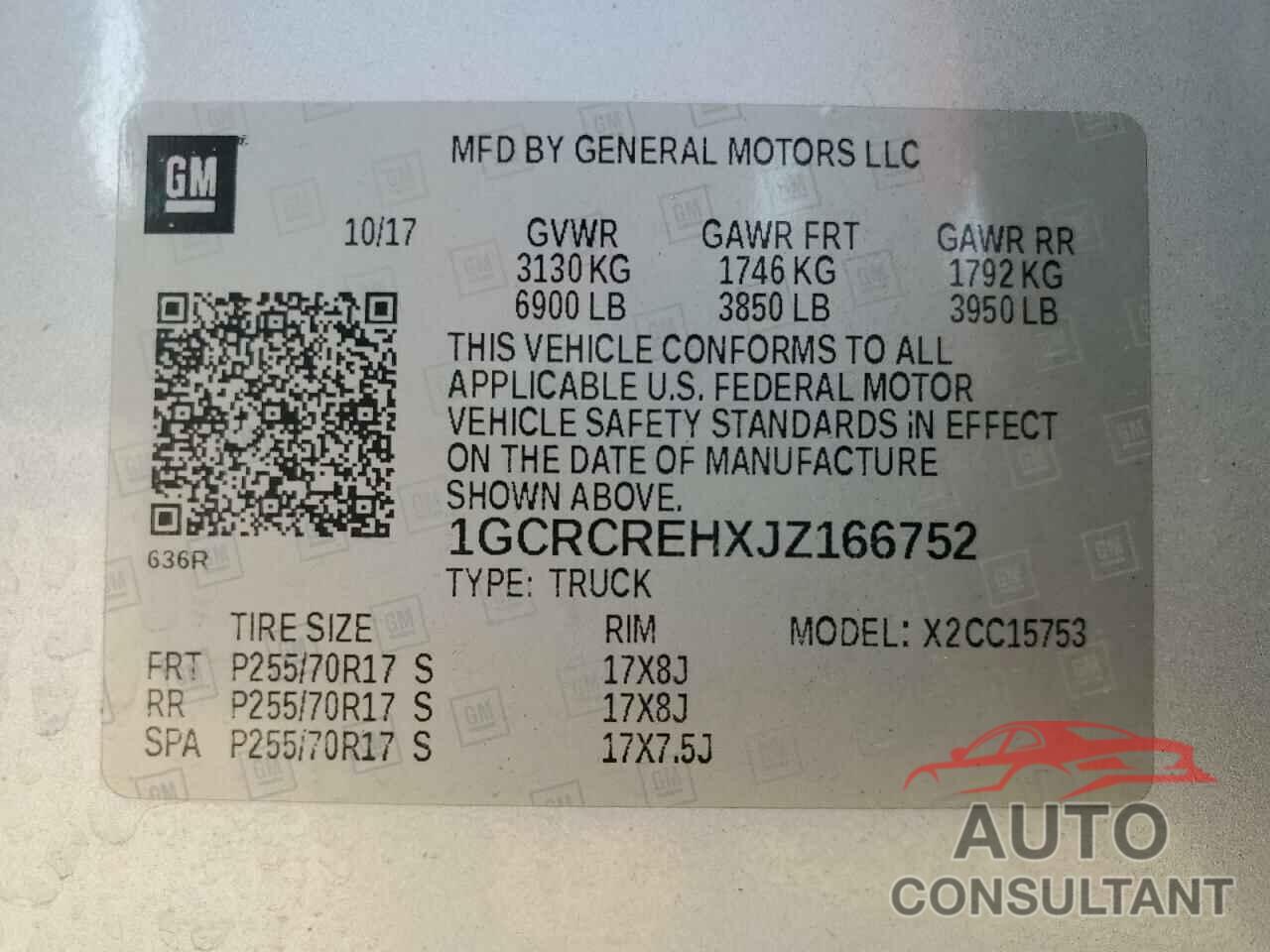 CHEVROLET ALL Models 2018 - 1GCRCREHXJZ166752