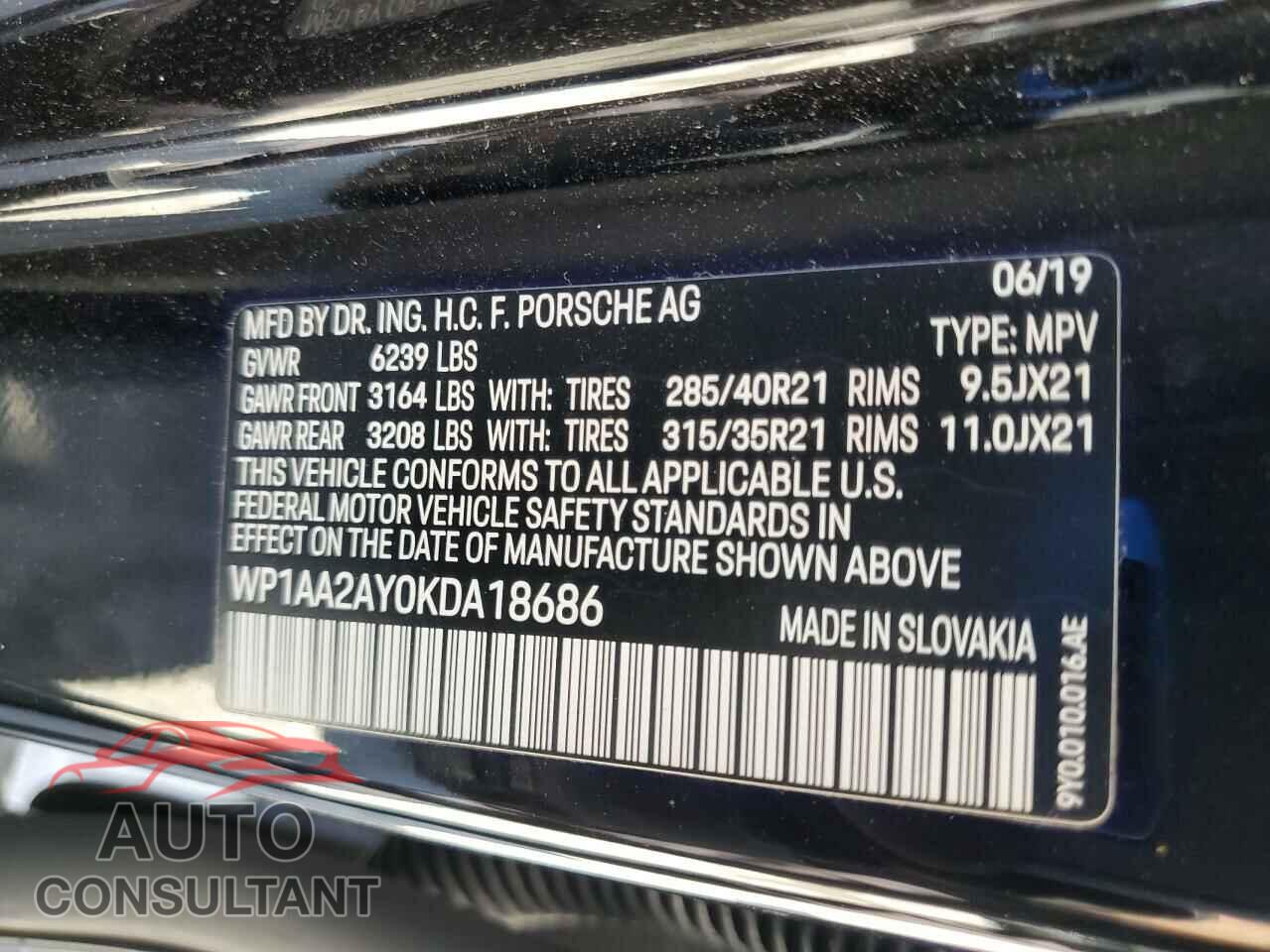 PORSCHE CAYENNE 2019 - WP1AA2AY0KDA18686