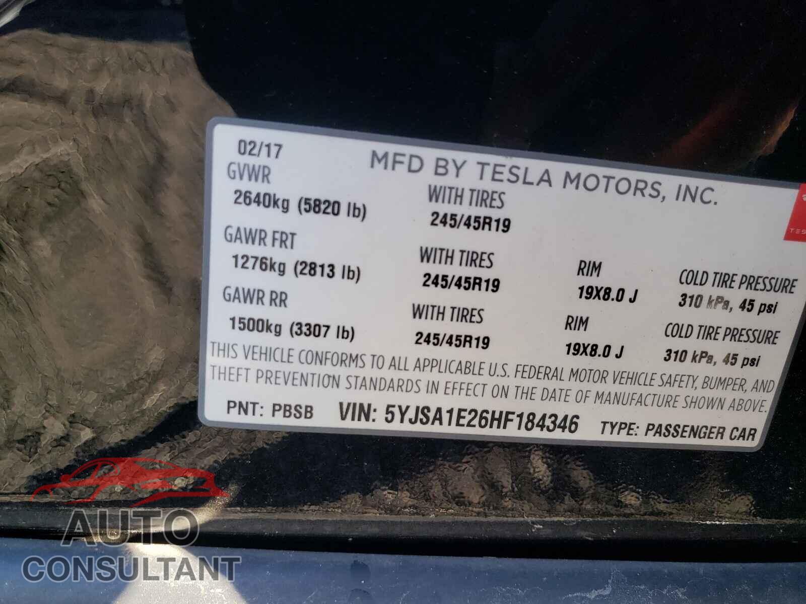 TESLA MODEL S 2017 - 5YJSA1E26HF184346
