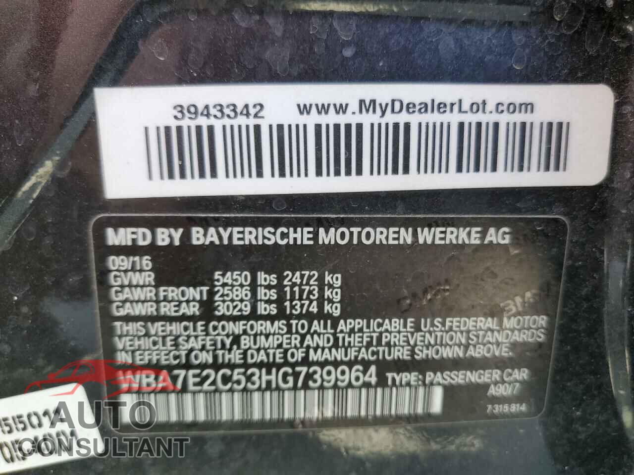 BMW 7 SERIES 2017 - WBA7E2C53HG739964