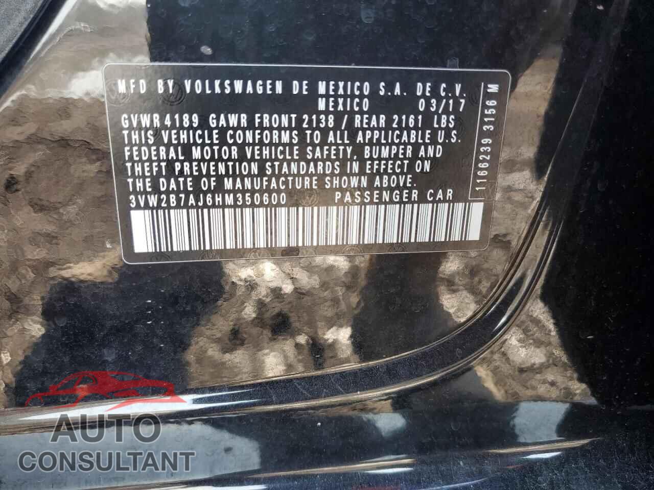 VOLKSWAGEN JETTA 2017 - 3VW2B7AJ6HM350600