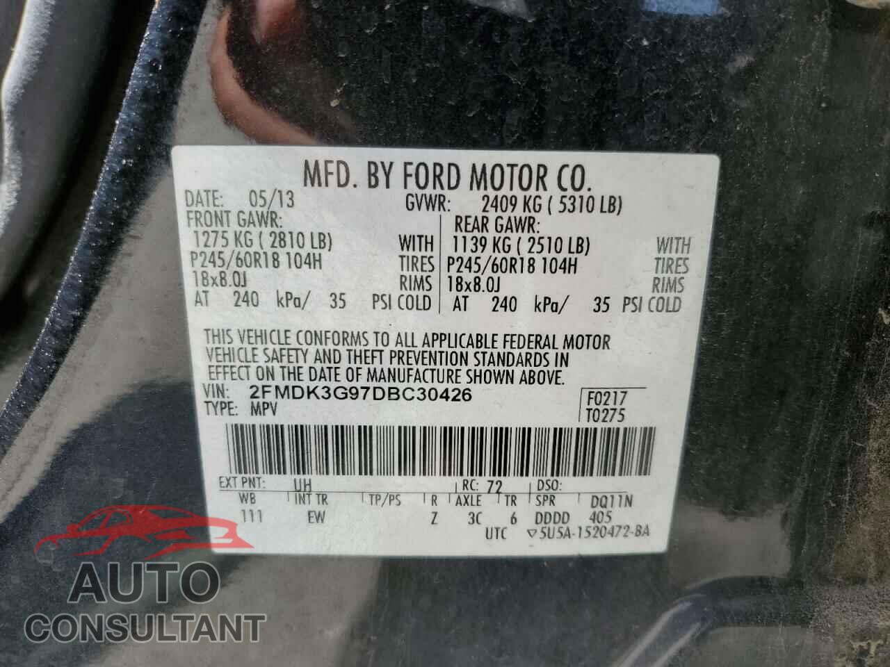 FORD EDGE 2013 - 2FMDK3G97DBC30426