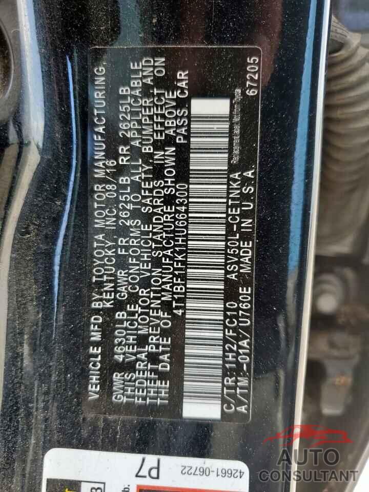 TOYOTA CAMRY 2017 - 4T1BF1FK1HU664300