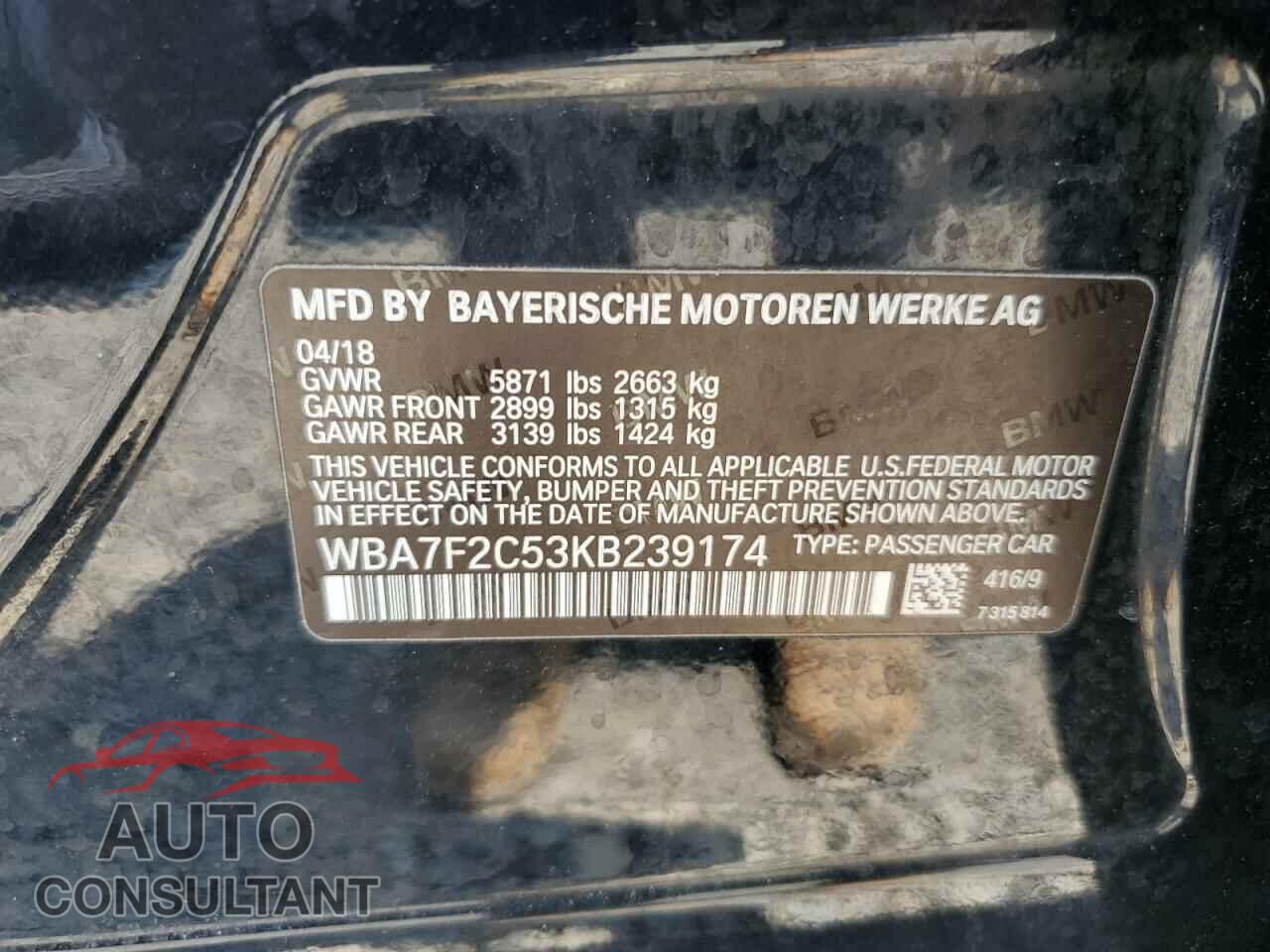 BMW 7 SERIES 2019 - WBA7F2C53KB239174