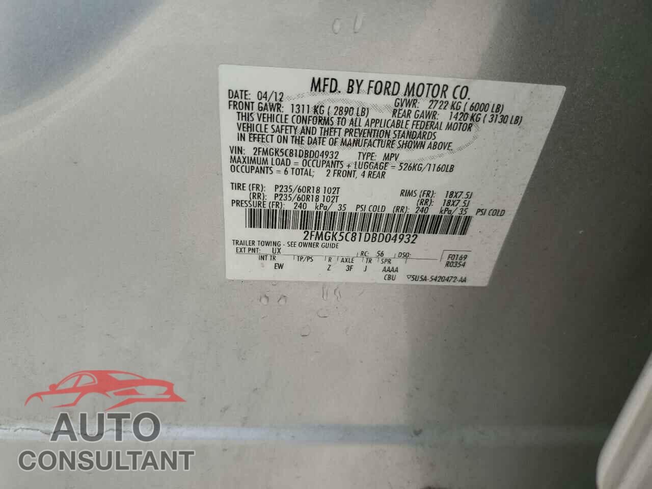 FORD FLEX 2013 - 2FMGK5C81DBD04932