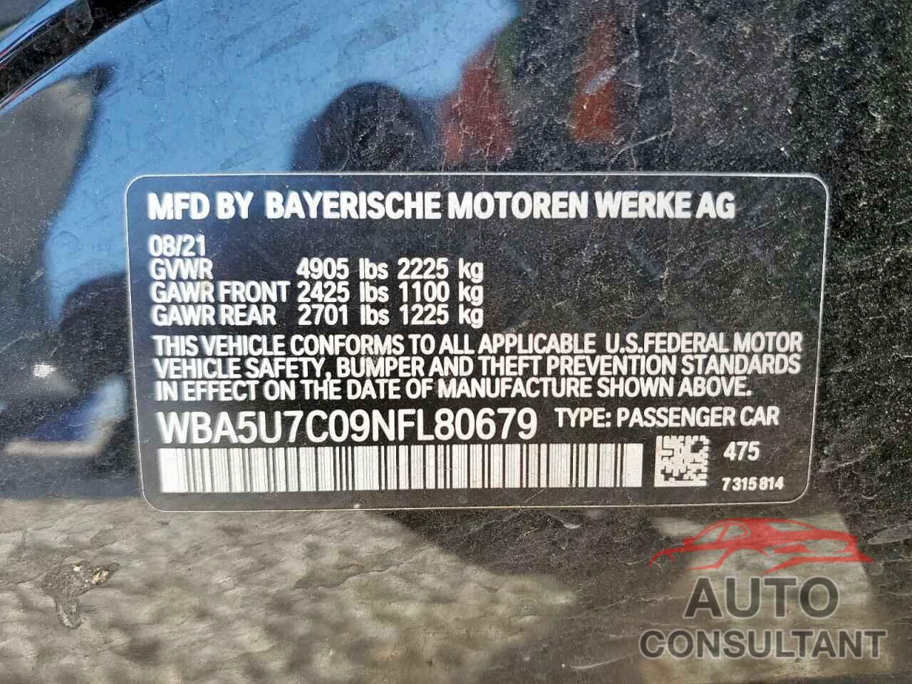 BMW M3 2022 - WBA5U7C09NFL80679