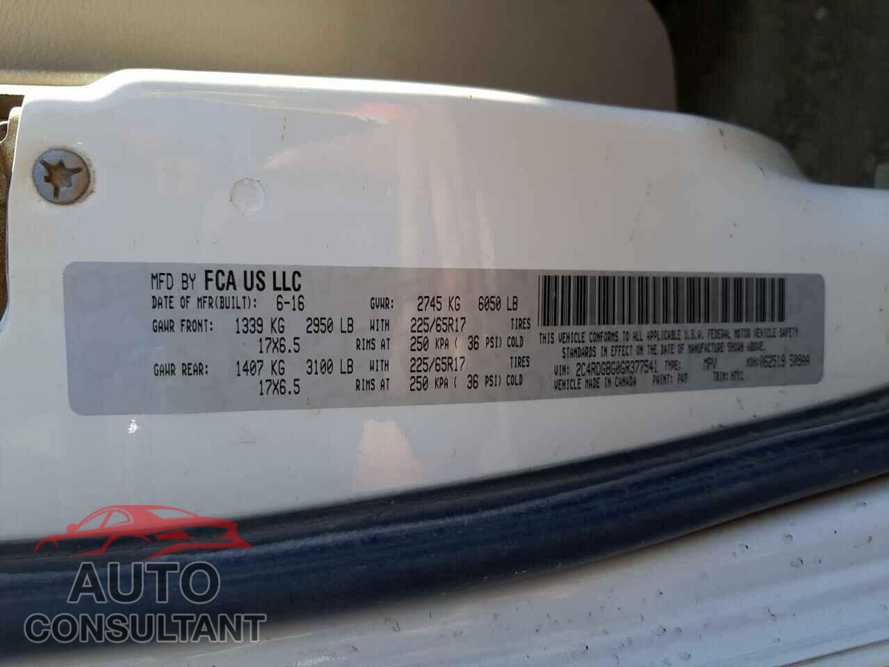 DODGE GRAND CARA 2016 - 2C4RDGBG0GR377541
