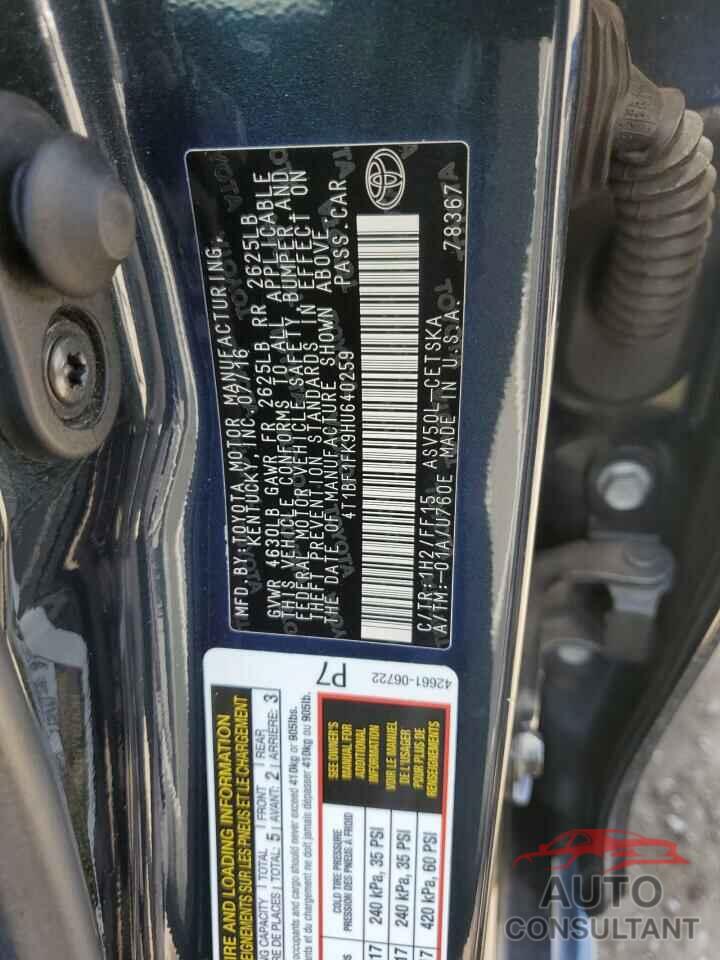 TOYOTA CAMRY 2017 - 4T1BF1FK9HU640259